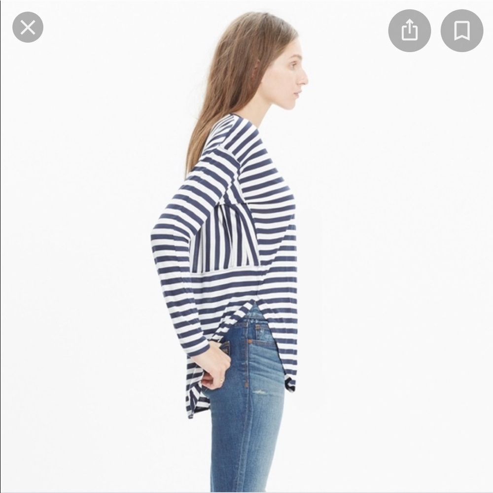 Madewell Long Sleeve Striped Anthem Hi-Low T-Shirt - Picture 2 of 8